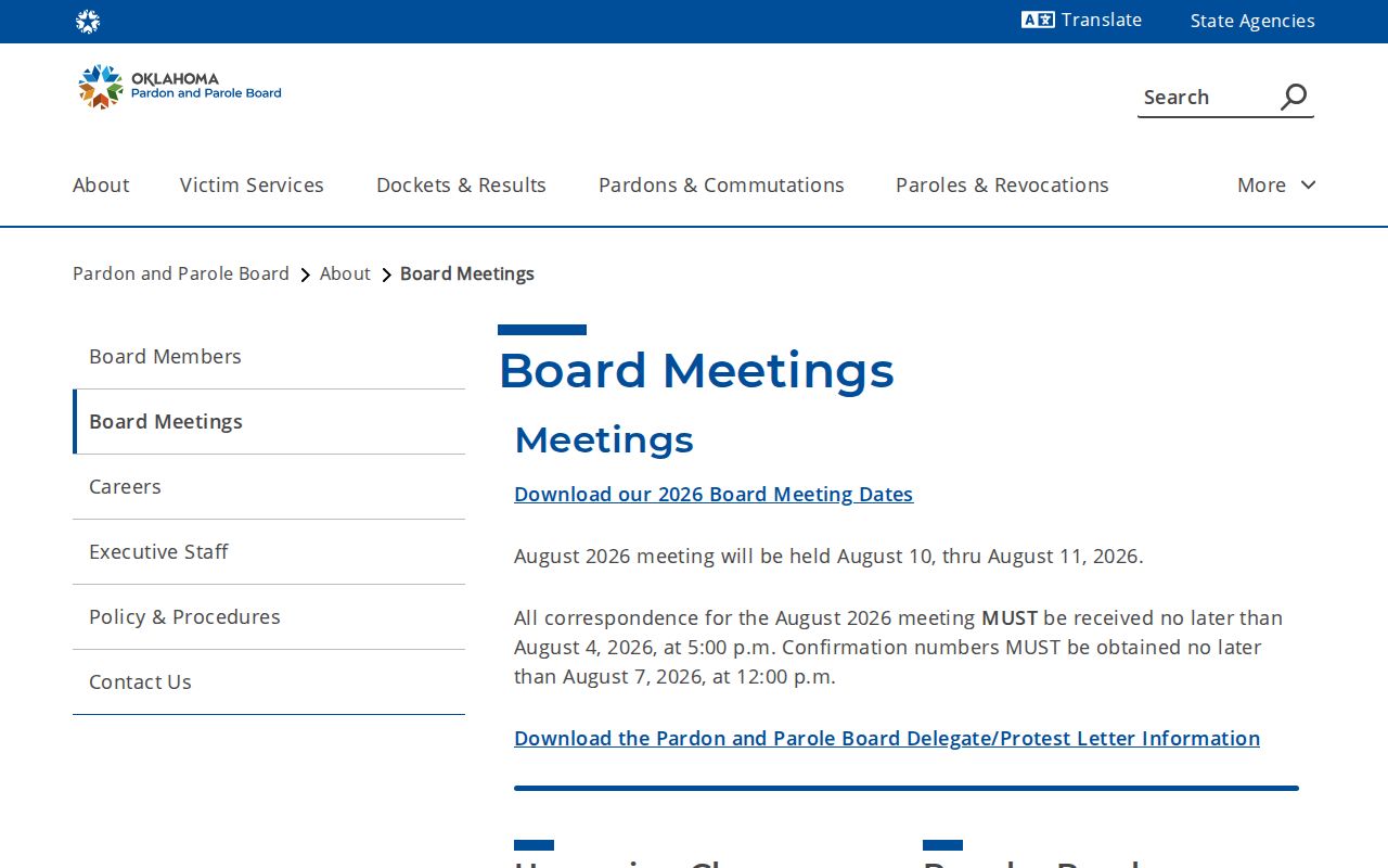Oklahoma parole meeting calendar used for McIntosh County parole verification